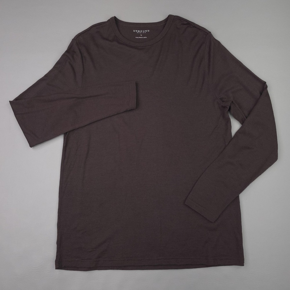 Unbound Merino Shirt Mens Large Brown Long Sleeve Merino Wool Crewneck Tee